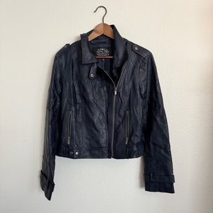 Blanc Noir Faux Leather Moto Jacket Navy Size Medium